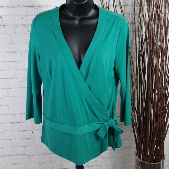 New York & Company Tops - SOLD-New York & Company Green Faux Wrap Blouse